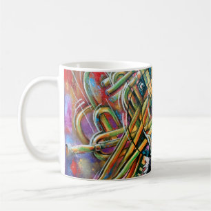 Taza De Café An oil painting on canvas. Music, the girl plays m