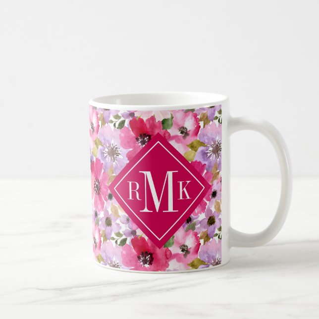 Taza De Café Añada su acuarela del verano del monograma el | (Derecha)