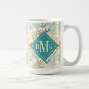 Taza De Café Añada su estampado de flores moderno del monogram