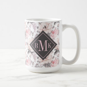 Taza De Café Añada su modelos rosados del monograma   y grises