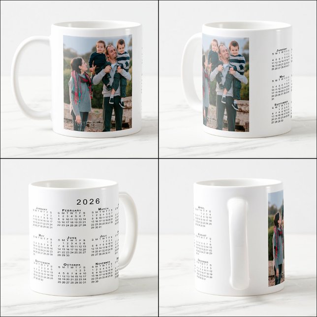 Taza De Café Añadir el calendario de su Personalizado fotográfi (Add Your Photo Custom 2026 Calendar Coffee Mug, multiple views)