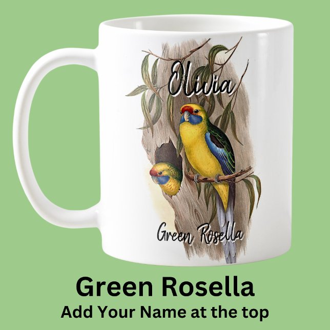 Taza De Café Añadir el nombre Green Rosella Australian Bird Ani (Subido por el creador)