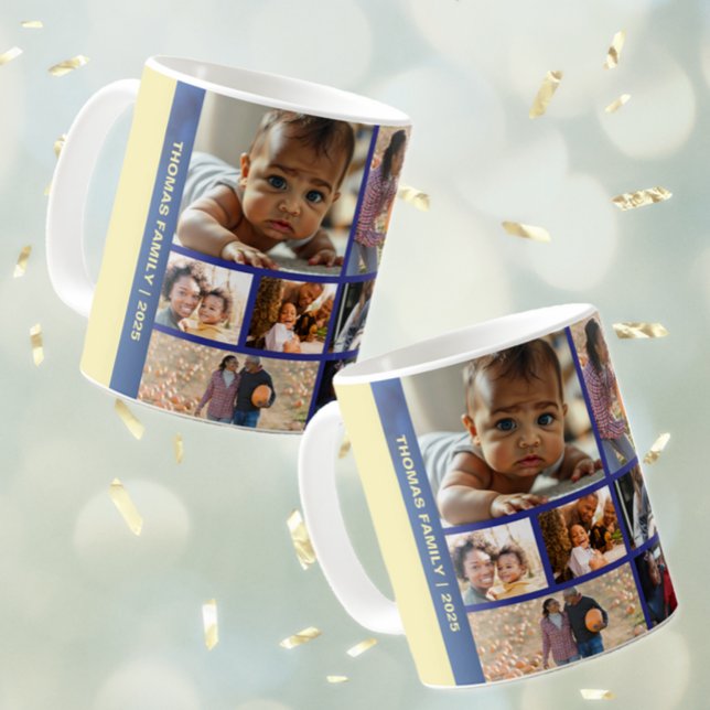 Taza De Café Añadir fotos al Collage de fotos familiar del año  (Add Photos Blessed Year Family Photo Collage Coffee Mug (multiple shown))