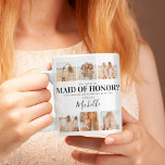 Taza De Café Añadir fotos | ¿Serás mi empleada de honor?<br><div class="desc">Crea una maquina de honor de proposición café tazón, con 6 fotos cuadradas, nombres en un guión elegante de caligrafía, un corazón lindo que puede cambiarse a cualquier color y la pregunta '¿Serás mi empleada de honor?', Todos los tipos de letra se pueden cambiar en estilo, color y tamaño haciendo...</div>