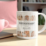 Taza De Café Añadir fotos | ¿Serás Mi Novia? Propuesta<br><div class="desc">Cree una propuesta de dama de honor para café tazón, con 6 fotos cuadradas, nombres en un guión elegante de caligrafía, un corazón lindo que se puede cambiar a cualquier color y la pregunta '¿Serás mi dama de honor?', Todos los tipos de letra se pueden cambiar en estilo, color y...</div>