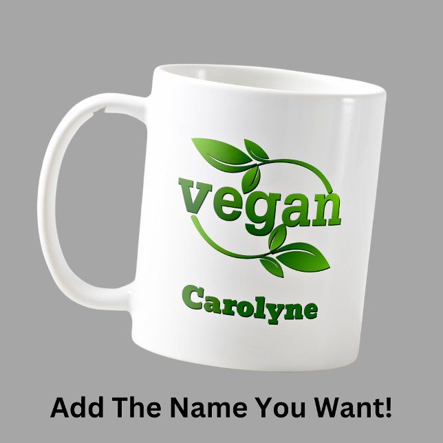 Taza De Café Añadir nombre a las hojas verdes vegan (Subido por el creador)