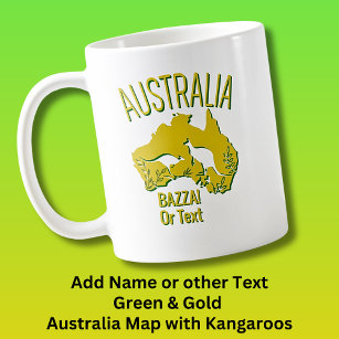 Taza De Café Añadir nombre al mapa verde amarillo de Australia 