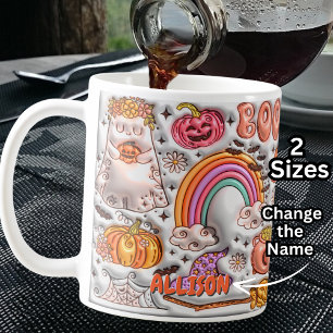 Taza De Café ¡Añadir nombre BOO! Naranja fantasma de calabaza a