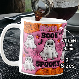 Taza De Café ¡Añadir nombre BOO! Naranja Y Fantasmas Blancos Y 