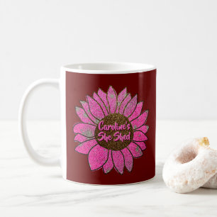 Taza De Café Añadir nombre cambiar texto Shed Sunflower rosado