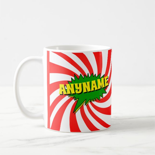 Taza De Café Añadir nombre Comic Book Style Texto Rojo amarillo (Izquierda)