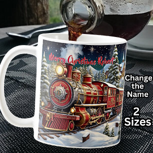 Taza De Café Añadir NOMBRE, Feliz Navidad Motor de Tren de Vapo