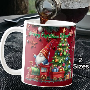 Taza De Café Añadir nombre, Feliz Navidad Santa Gnome Tren de v