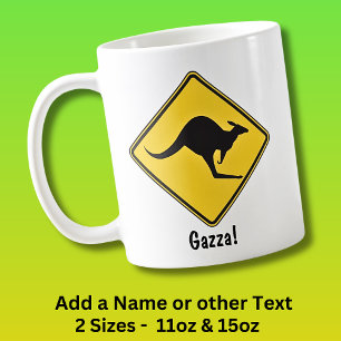 Taza De Café Añadir nombre, Kangaroo Road Rótulo amarillo negro