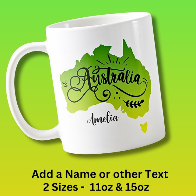 Taza De Café Añadir nombre - Mapa verde amarillo de Australia (Subido por el creador)