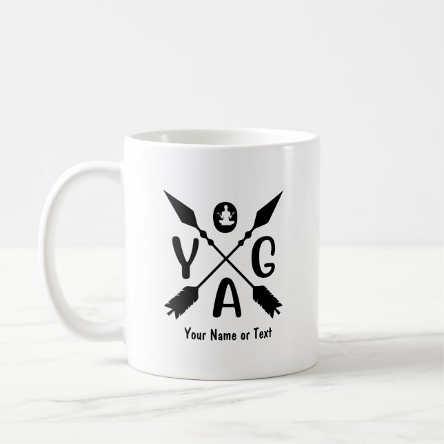 Taza De Café Añadir nombre o texto al libro de yoga flechas en  (Izquierda)