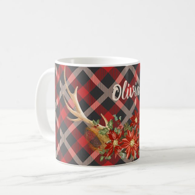 Taza De Café Añadir nombre - Oh Deer Woodland Antlers (Anverso izquierdo)