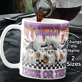Taza De Café Añadir nombre Purple efecto 3D Halloween Ghosts
