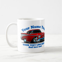 Taza De Café Añadir NOMBRE TEXTO Rojo Azul Hot Rod Clásico Musc