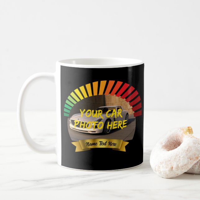 Taza De Café Añadir nombre y foto de su auto, con el icono del  (Con donut)