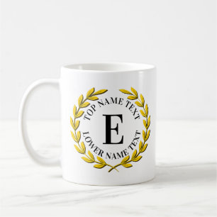 Taza De Café Añadir su nombre inicial o texto oro Wreath E F G 