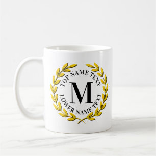 Taza De Café Añadir su nombre inicial o texto oro Wreath M N O