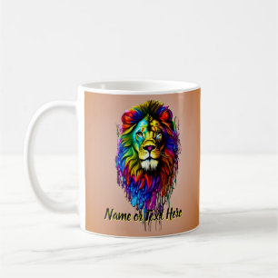 Taza De Café Añadir texto de nombre, león de goteo de pintura c