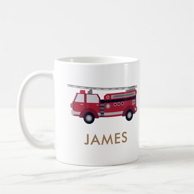 Taza De Café Añadir tu nombre camión de bomberos rojos personal (Izquierda)
