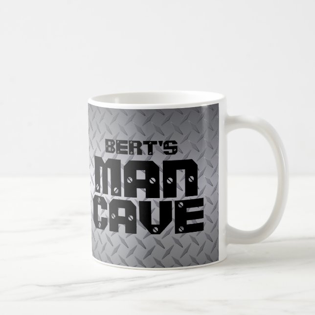 Taza De Café Añadir tu nombre Man Cave Diamondplate Mug (Derecha)