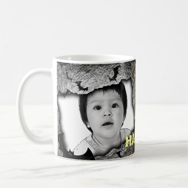 Taza De Café Añadir un gato negro de halloween con imagen (Izquierda)