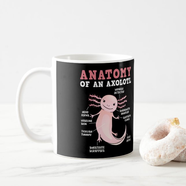 Taza De Café Anatomía De Axolotls De Un Kawaii Axolotl (Con donut)