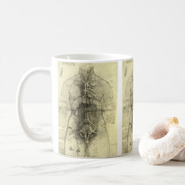 Taza De Café Anatomía humana, Torso femenino, de Leonardo da Vi (Con donut)