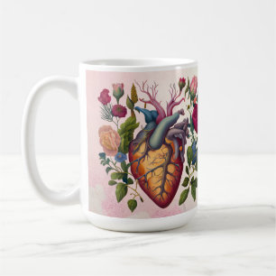 Taza De Café Anatomía médica vintage médica de flor cardíaca