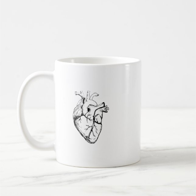 Taza De Café Anatomical Heart Vintage Line Art (Izquierda)