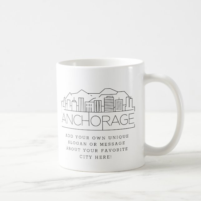 Taza De Café Anchorage Styliation Skyline | Lema Personalizado  (Derecha)