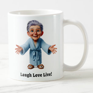 Taza De Café Anciano alegre con atuendo acogedor