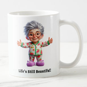 Taza De Café Anciano Alegre con Ropa Acogedora