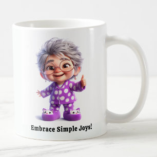 Taza De Café Anciano Alegre con Ropa Acogedora