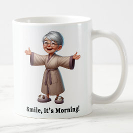 Taza De Café Anciano Alegre con una Bata Acogedora
