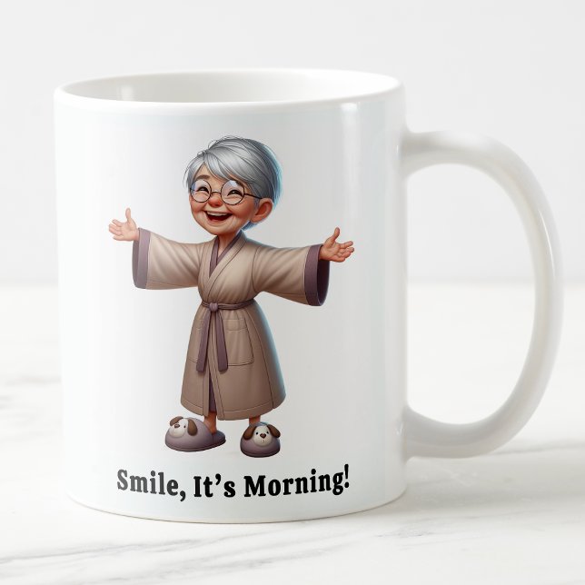 Taza De Café Anciano Alegre con una Bata Acogedora (Subido por el creador)