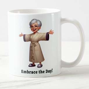 Taza De Café Anciano Alegre con una Bata Acogedora