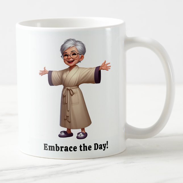 Taza De Café Anciano Alegre con una Bata Acogedora (Subido por el creador)