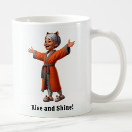 Taza De Café Anciano Alegre en una Bata Acogedora