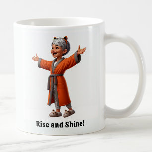 Taza De Café Anciano Alegre en una Bata Acogedora