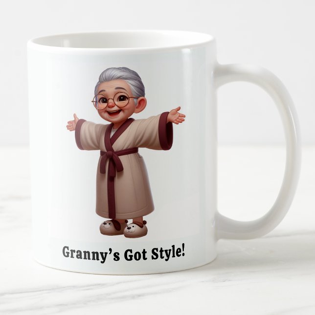 Taza De Café Anciano Alegre en una Bata Acogedora (Subido por el creador)