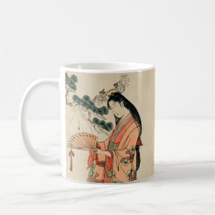 Taza De Café Anciano dibujo de madera japonesa con mujer