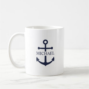 Taza De Café Ancla Azul Marítimo Personalizada