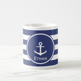 Taza De Café Ancla blanca con las rayas azules y blancas