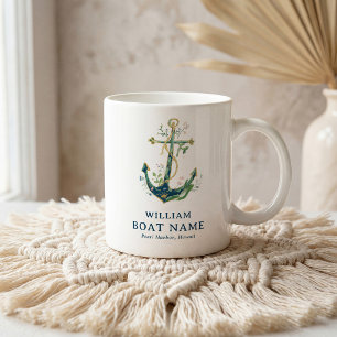 Taza De Café Ancla de acuarela náutica personalizada