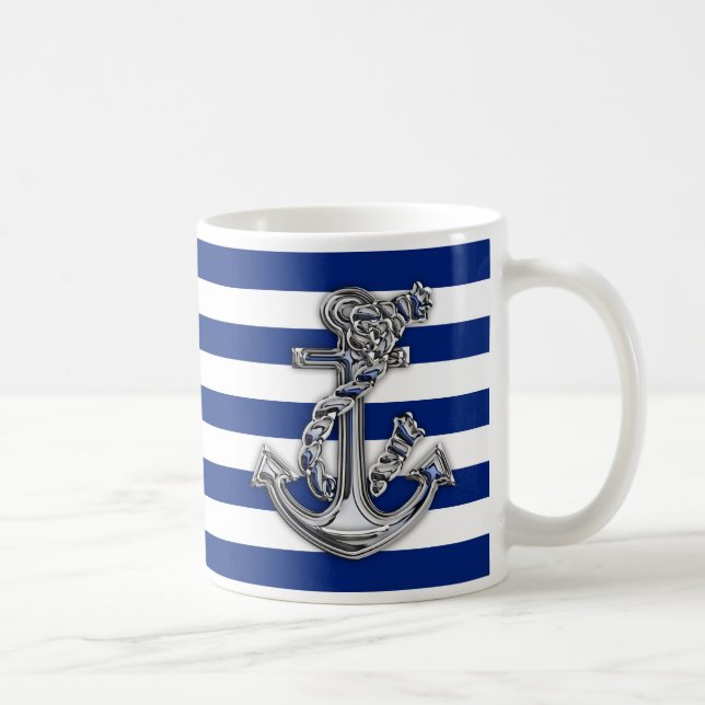 Taza De Café Ancla de la cuerda del estilo del cromo en rayas (Derecha)